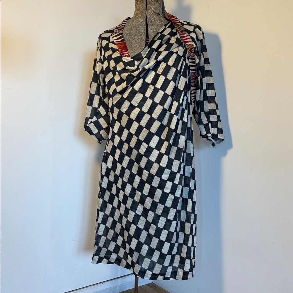 Dries Van Noten Blue and White Checkered Ethnic Dress